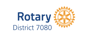 The Rotary logo is a gear wheel in gold, paired with the word "Rotary" in blue. The wheel contains the words "Rotary International".