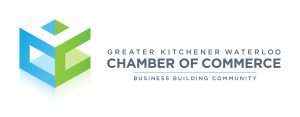 2534-1 KW COC logo called 3 Greater Kitchener Waterloo Chamber of Commerce Business Building Community logo, the logo is two green and blue C's set next to each other to make a cube.