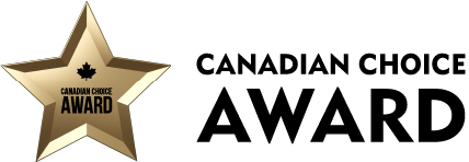 Canadian Choice Award Logo. The logo is a rose gold metallic star with the canadian maple leaf in the top center, the title is underneath.